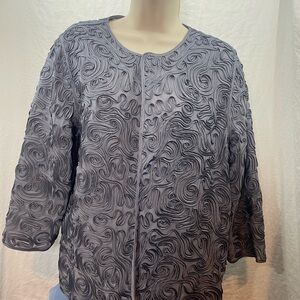 Chico's Traveler's Jacket Rosette Textured Open Front Blazer Blue Size 8/10.